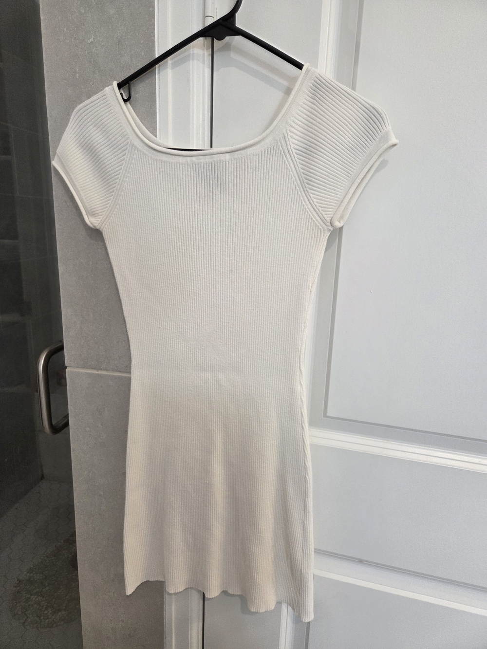 Wet Seal Cream Ribbed Short Sleeve Mini Dress